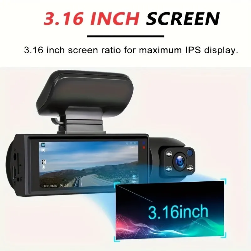 1080P Dual Camera, Dash Cam For Cars, Front And Inside, Car Camera With IR Night Vision, Loop Recording, Wide Angle Car DVR Camera With 3.16 Inch IPS Screen, Dual Lens Car Dashboard Video Cam