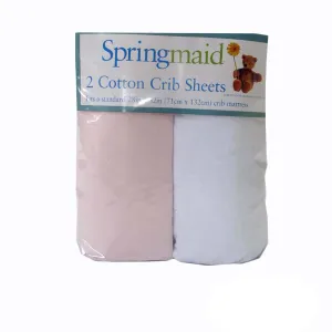 2 Piece Baby Cot Cotton Fitted Sheet | Pink & White