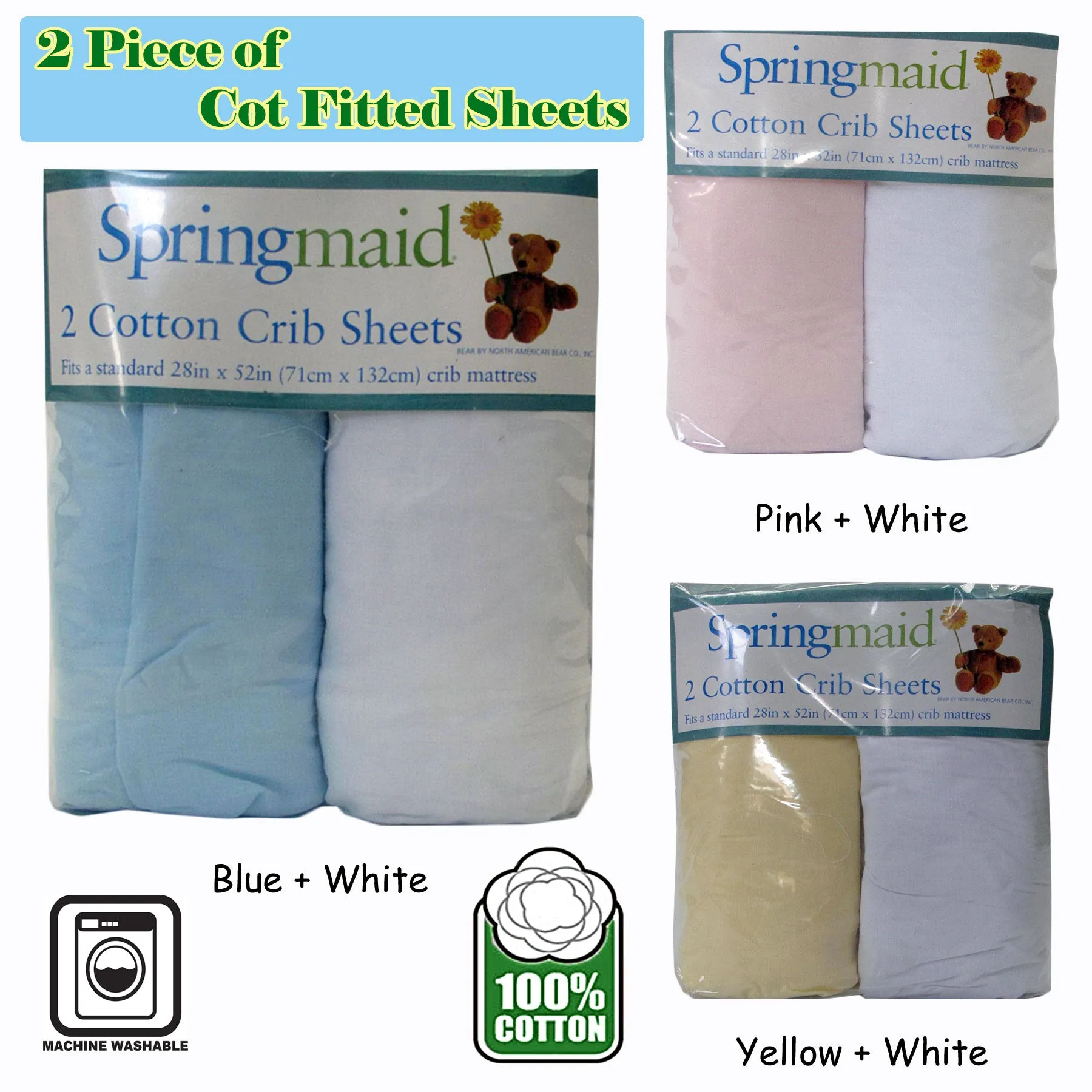 2 Piece Baby Cot Cotton Fitted Sheet | Pink & White