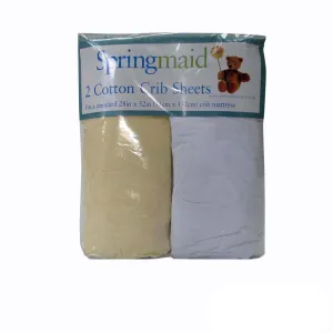2 Piece Baby Cot Cotton Fitted Sheet | Yellow & White