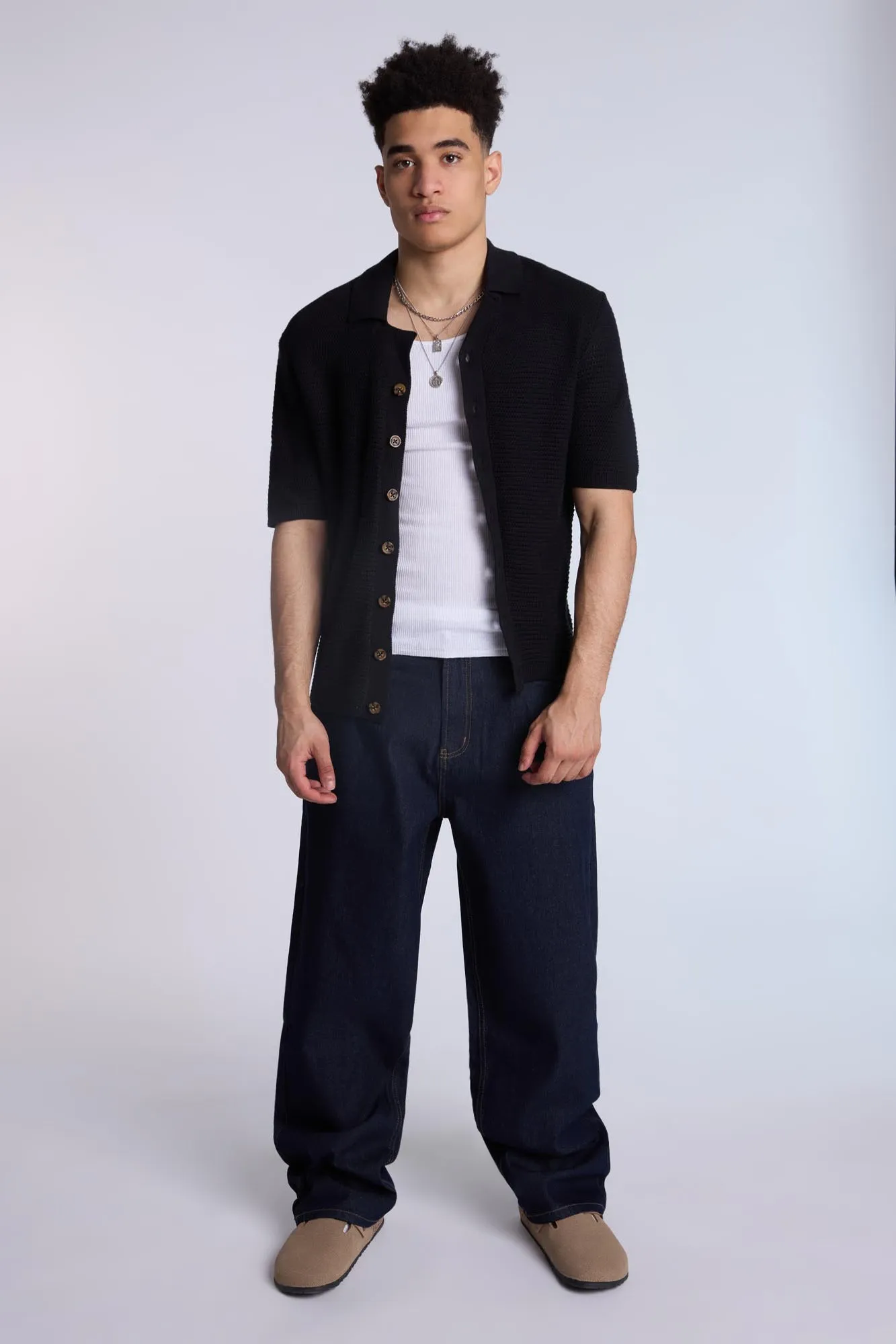 Cotton Crochet Short Sleeve Shirt