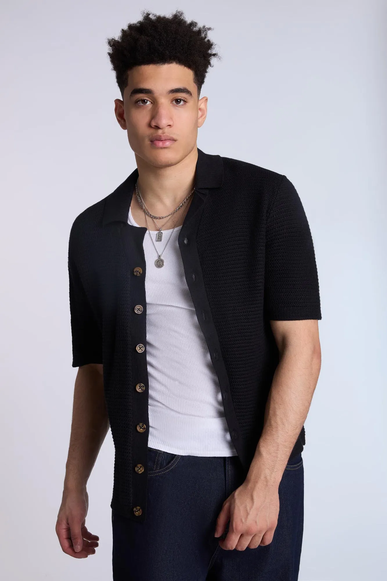 Cotton Crochet Short Sleeve Shirt