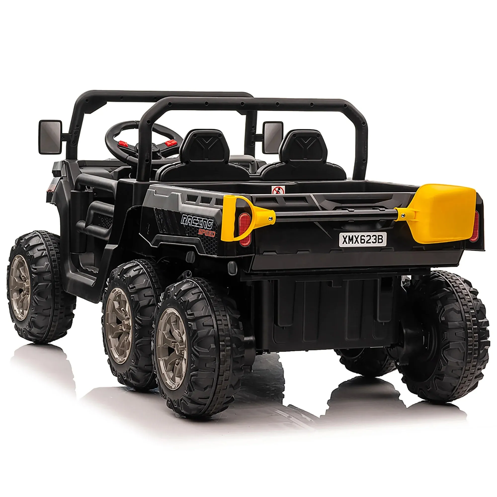 Joyracer 24V Ride on Toys, 2 Seater 6-Wheel UTV Car, 4WD Ride on Dump Truck for Big Kids with Trailer Remote Control, Black