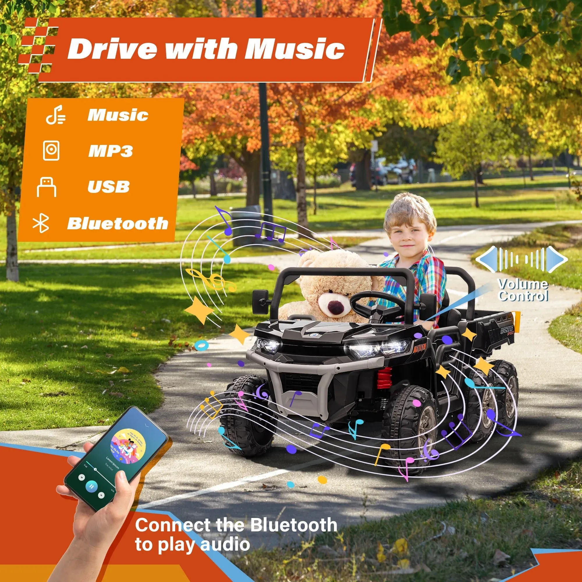 Joyracer 24V Ride on Toys, 2 Seater 6-Wheel UTV Car, 4WD Ride on Dump Truck for Big Kids with Trailer Remote Control, Black