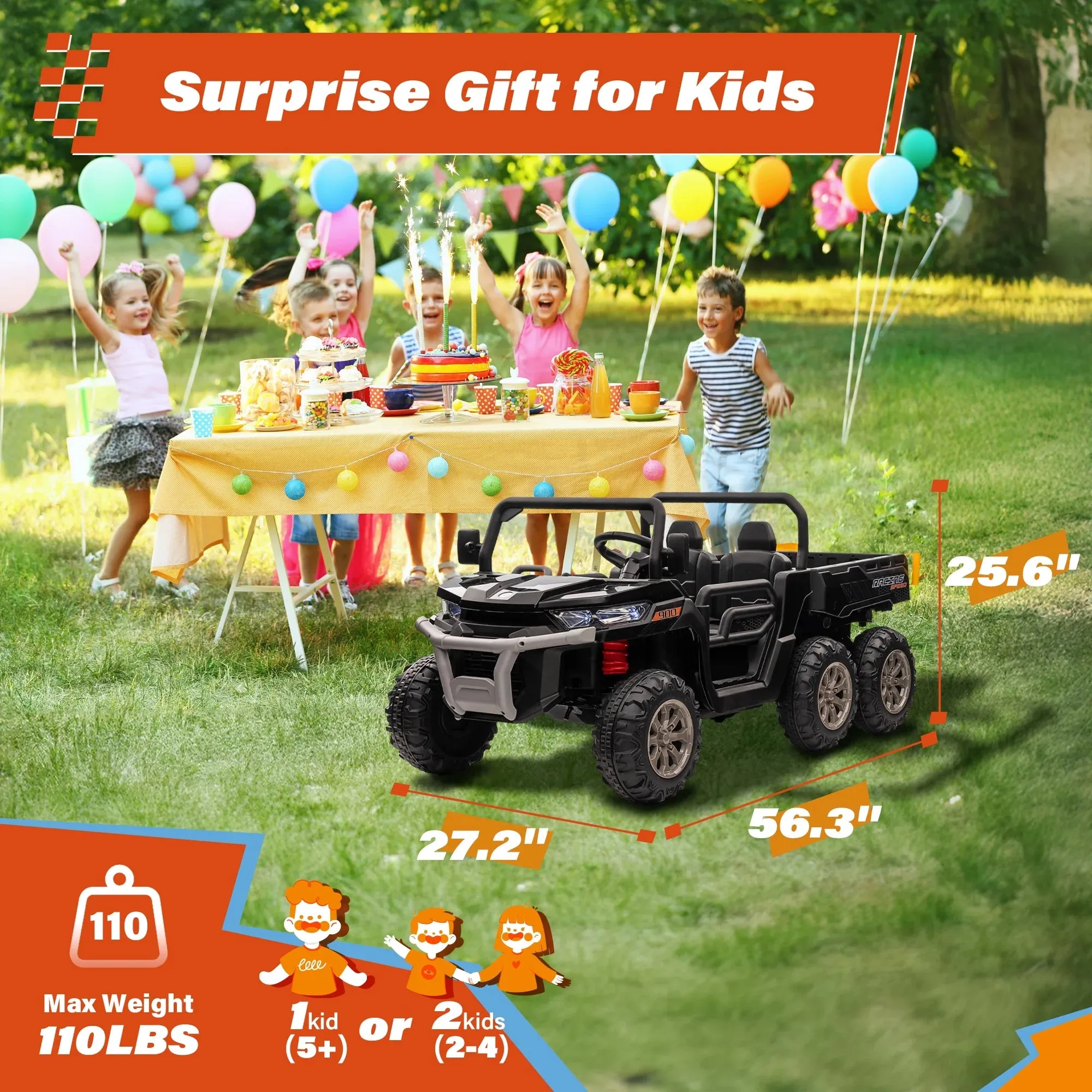 Joyracer 24V Ride on Toys, 2 Seater 6-Wheel UTV Car, 4WD Ride on Dump Truck for Big Kids with Trailer Remote Control, Black