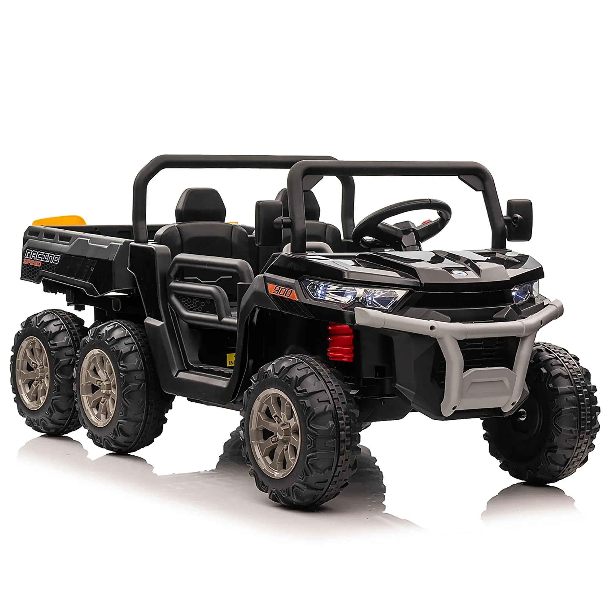 Joyracer 24V Ride on Toys, 2 Seater 6-Wheel UTV Car, 4WD Ride on Dump Truck for Big Kids with Trailer Remote Control, Black