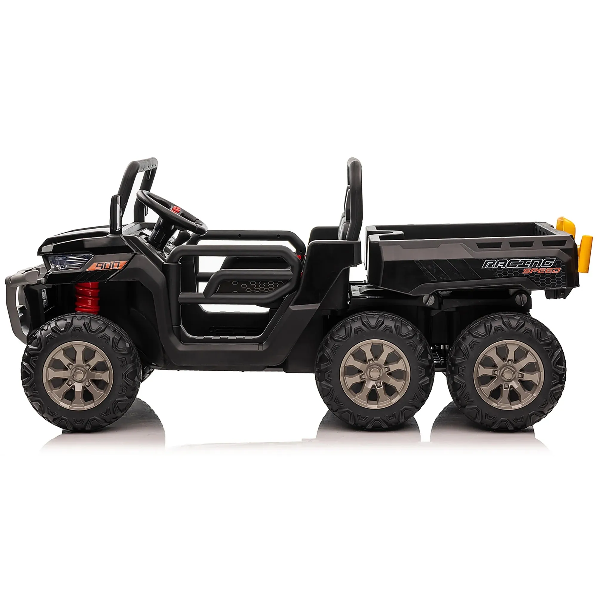 Joyracer 24V Ride on Toys, 2 Seater 6-Wheel UTV Car, 4WD Ride on Dump Truck for Big Kids with Trailer Remote Control, Black