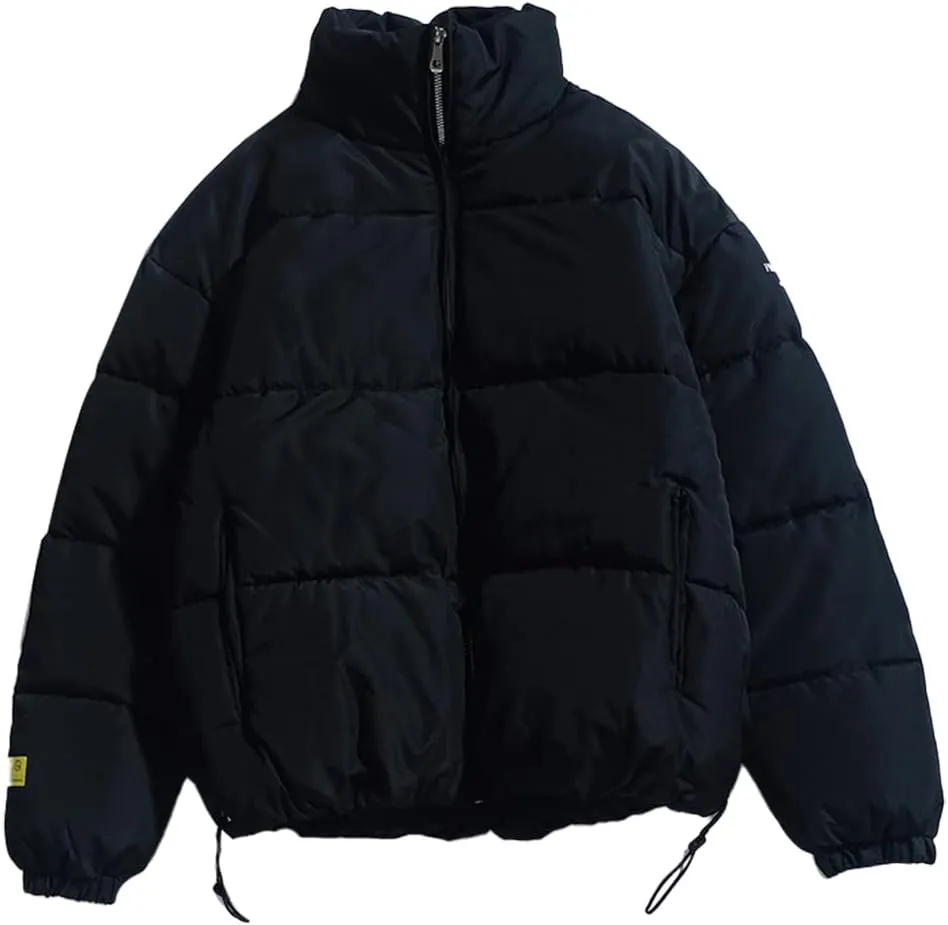 XYGJZ Winter Coat Men's Warm Parkas Streetwear Loose Fit Cotton Padded Coats Solid Color Stand Collar Windproof Padded Coat