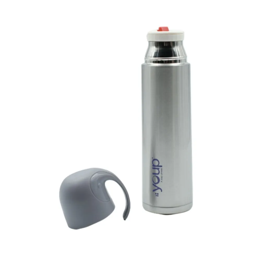 Youp Thermosteel Insulated Silver Color Water Bottle With Handle Containing Cup Cap Yp512 - 500 Ml